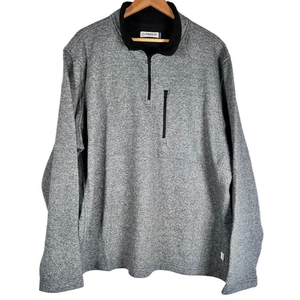 MAGELLAN Sz XL Mens Outdoor Gray Quarter Zip Pullover Classic Fit Stretch